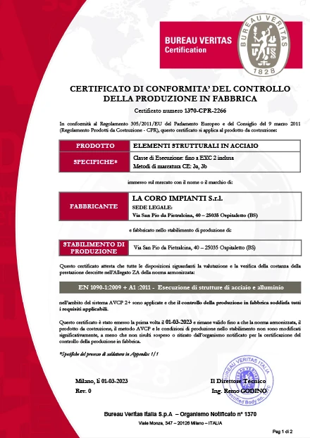 Certificazione elementi strutturali in acciaio